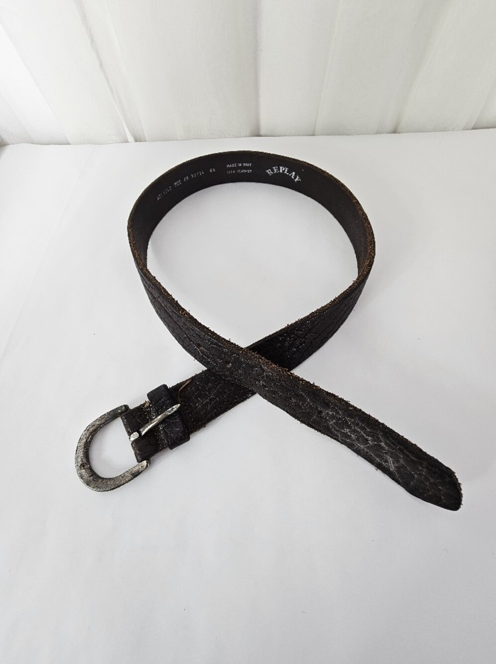 Vintage Replay Art. 1242 Distressed Dark Brown Leather Belt Made In Italy